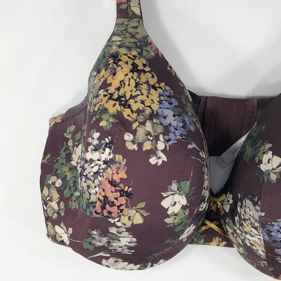 Cacique 40F Bra Full Coverage Maroon Floral Print Underwire Plus Size Stretch 70 - Picture 2 of 13